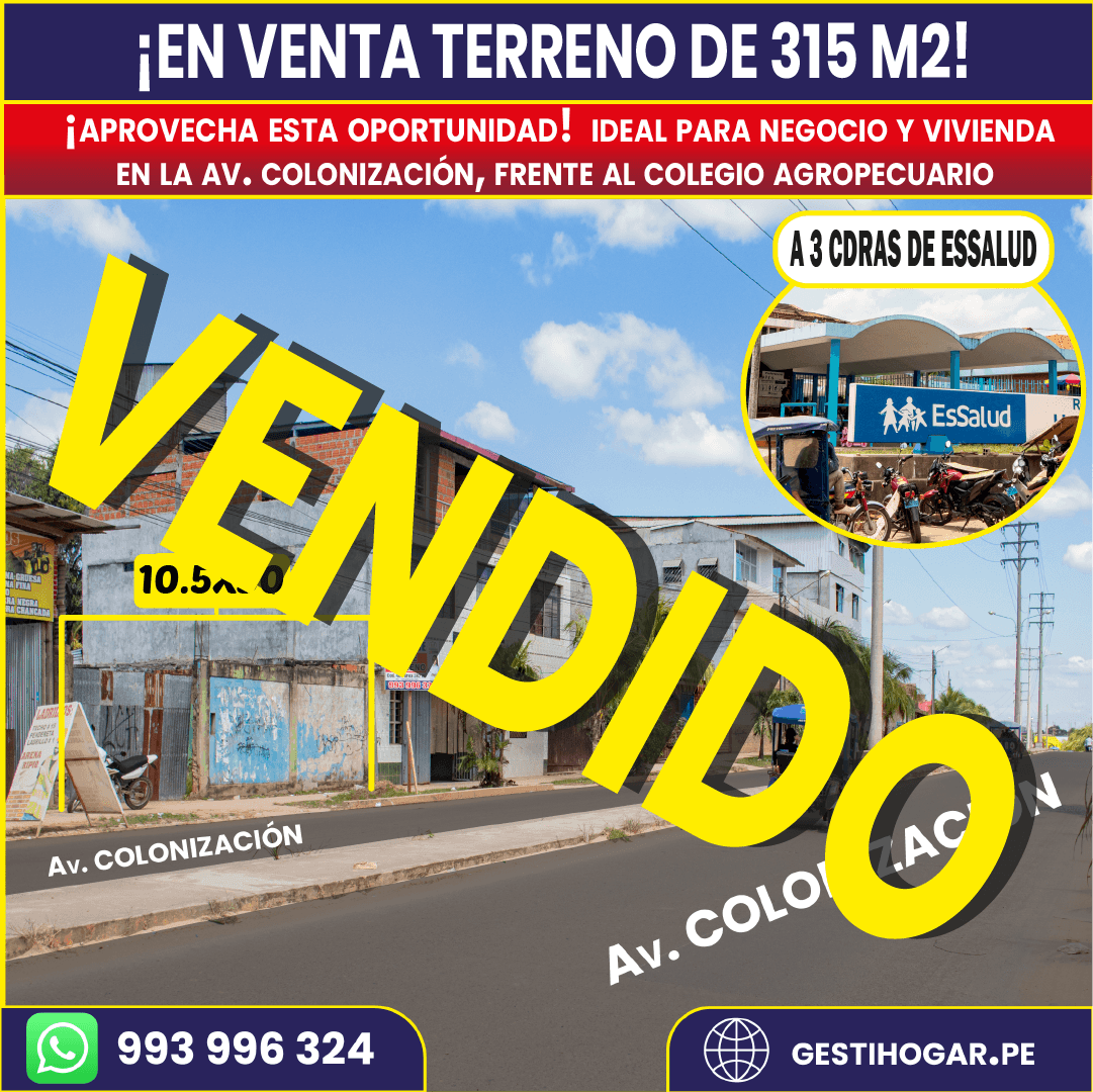 𝐒𝐄 𝐕𝐄𝐍𝐃𝐄 𝐓𝐄𝐑𝐑𝐄𝐍𝐎 𝐈𝐃𝐄𝐀𝐋 𝐏𝐀𝐑𝐀 𝐍𝐄𝐆𝐎𝐂𝐈𝐎 𝐄𝐍 𝐌𝐈𝐒𝐌𝐀 𝐀𝐕. 𝐂𝐎𝐋𝐎𝐍𝐈𝐙𝐀𝐂𝐈𝐎𝐍